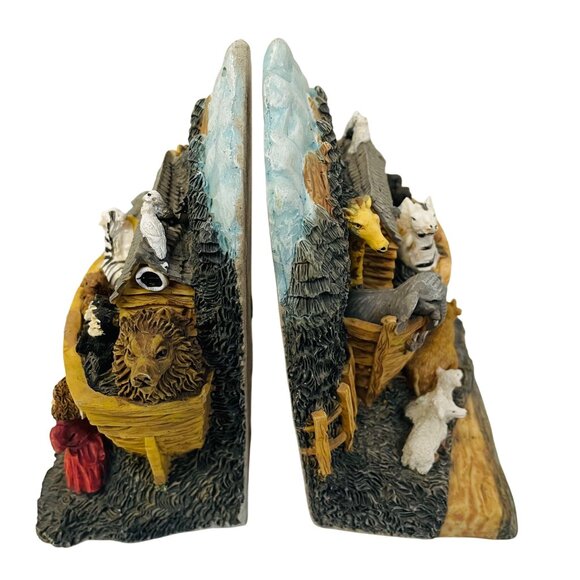 Noahs Ark Nursery Bookends Childs Decor Anima; Religious Carved Library Resin 6. - Picture 2 of 7